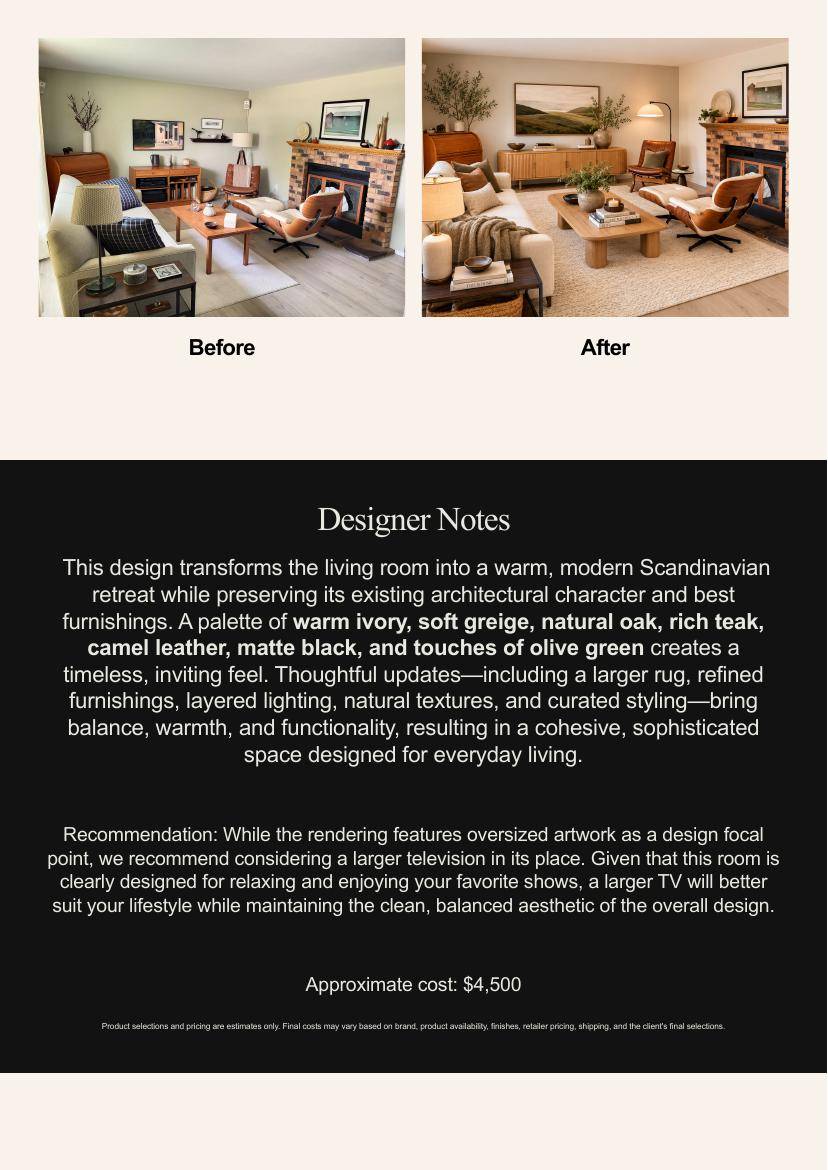 Sample Trueroom before and after page with designer notes